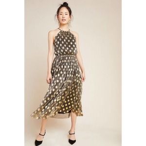 Sunday in Brooklyn Anthropologie Confetti Halter Midi Dress in Black Motif